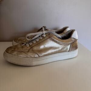 Birdies Metallic Gold Leather Low Top Sneakers Size 7.5